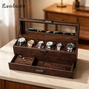 Eonluxe 4 Slots <strong>Watch</strong> <strong>Box</strong> Jewelry Organizer Multi-Functional Rectangular MDF Ring Earring <strong>Watch</strong> Necklace Collection Dustproof - Product Image 1
