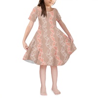 Robe à manches courtes pour filles avec col rond Puakenikeni Flower Lei Print Girl Dress Vente chaude