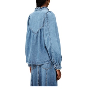 Conjunto de Dos Piezas Casual y Elegante de Verano para Mujer, Falda con Estampado Sólido y Blusa de Manga Larga, Conjunto de Mezclilla - Product Image 2