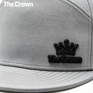 Custom Logo 6 Panel Structured <b>Flat</b> Brim Hat Wholesale Bulk Rubber Patch Grey <b>Cap</b> With Laser Cut Holes Manufacturer - Product Image 5