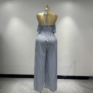 Robe d'été 2026 nouvelle mode rayée à col suspendu pour <span class=keywords><strong>femme</strong></span>, robe sans manches à volants au dos en tissu respirant - Product Image 6