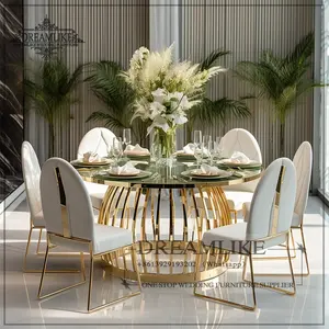 Manufacturer supplier luxurious marble top stainless steel base wedding banquet dining table