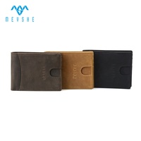 MEYSHE Dompet Kartu Pria Slim RFID Blocking, Kulit Crazy Horse, Logo Timbul, Tahan Air, Kapasitas Besar