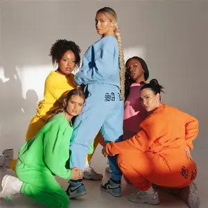 Fall Women 2 Piece Set Thick Sweatsuits Crew Neck Sweatshirt Fleece Fabric Printed Clothes Casual Sweatpants And Sweatshirt Set