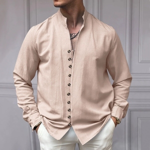 Chemise décontractée pour <span class=keywords><strong>homme</strong></span> gris clair à micro-quadri, à manches longues, boutonnée, col à revers, coupe ample et oversize, pour le quotidien - Product Image 1