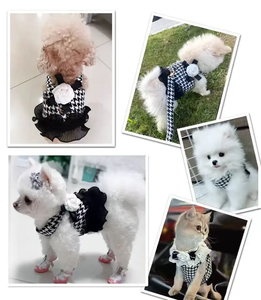 C046 Conjunto de Arnés y Correa para Mascotas de Poliéster, Falda Clásica con Diseño de Pata de Gallo, Lazo Elegante con Flores de Encaje para Perros Pequeños y Medianos - Product Image 5