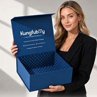 Boîte cadeau magnétique de luxe personnalisée avec logo, grande, bleu marine, en carton rigide plié, emballage pliable pour vêtements et chaussures
