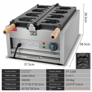 Máquina Comercial <span class=keywords><strong>para</strong></span> Hacer Galletas y Waffles con Forma de Cabeza de <span class=keywords><strong>Bulldog</strong></span> <span class=keywords><strong>Francés</strong></span>, de Acero Inoxidable y Antiadherente - Product Image 4