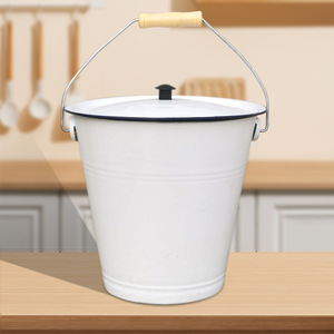 Seau à eau rond en émail blanc vintage de 28cm avec couvercle de haute qualité pour la cuisson - Product Image 2