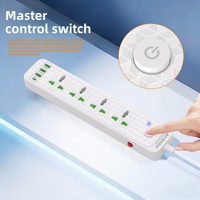 Nouvelle multiprise universelle avec ports USB, adaptateur secteur norme UE, quatre prises, interrupteur maître et câble de 2 mètres
