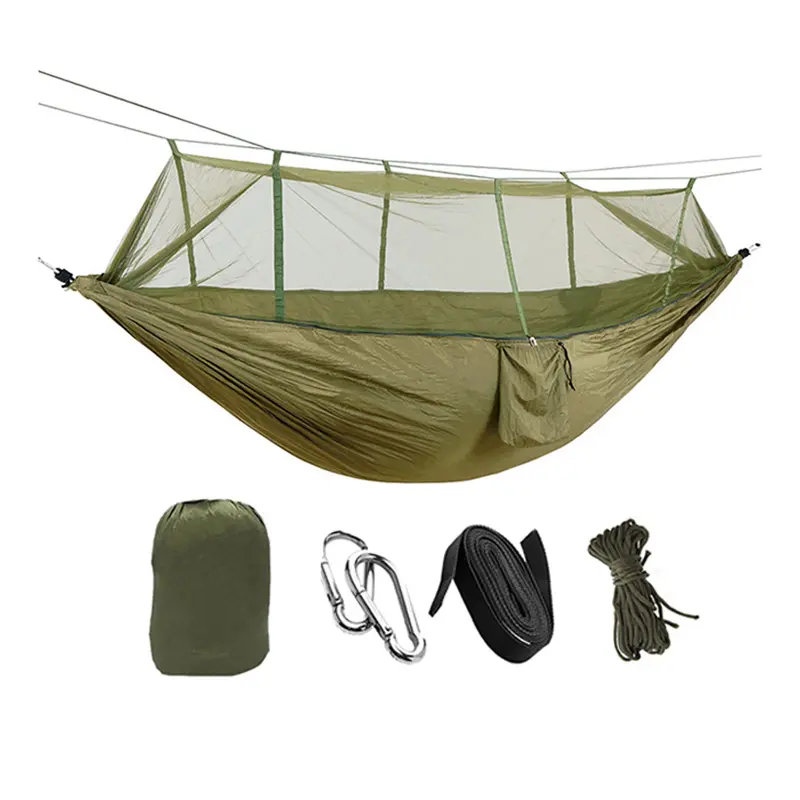 Tempat tidur gantung nilon Dacron kualitas tinggi, tempat tidur gantung luar ruangan dengan jaring nyamuk ringan portabel parasut ganda untuk mendaki