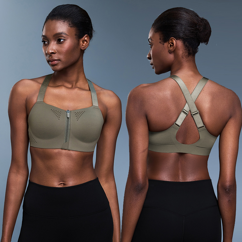 Women's Seamless Sports Bra Front Zipper Push up Shockproof Adjustable Straps Racerback Yoga Gym High Impact Workout Bra