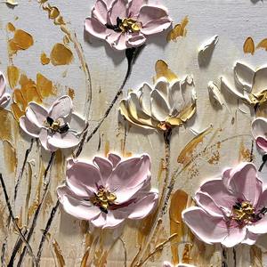 Art mural encadré de <span class=keywords><strong>fleurs</strong></span>, abstrait, texturé en 3D, peinture à l'huile faite à la main, décoration de salon, peinture décorative florale colorée rose sur toile - Product Image 2