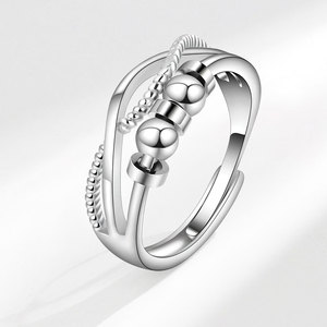Anillo Giratorio de Cuentas de Cobre con Baño de Oro Blanco, Ajustable, Antiestrés, para la Ansiedad, Diseño de Joyería de Moda - Product Image 2