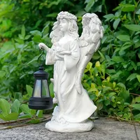 Offre Spéciale Noël à énergie solaire ange résine Statue fleur couronne colombe LED lanterne lumière ailes détaillées extérieur jardin décor cour