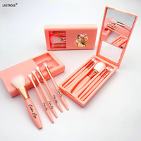 Haute qualité Portable voyage 5 pièces pinceaux de maquillage ensemble fond de teint fard à paupières brosse OEM logo maquillage pinceaux avec miroir