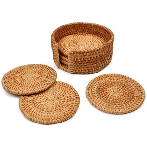 Eco-Friendly 6 PCS Classic Round Drink Rattan <b>Coasters</b> <b>Set</b> with <b>Placemat</b> Pad for Kitchen Table Decorations & Home Use - Product Image 2