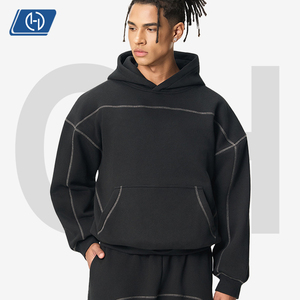 Sudadera con Capucha Corta y Cuadrada de 350G para <span class=keywords><strong>Hombre</strong></span>, Estilo Hip Hop Americano, Sudadera con Capucha de Felpa, Costura Hassu Expuesta, Ropa Urbana - Product Image 1