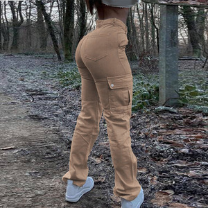 Morbido Casual comodo prezzo all'ingrosso da donna Cargo <span class=keywords><strong>Jeans</strong></span> dritti <span class=keywords><strong>con</strong></span> tasche <span class=keywords><strong>laterali</strong></span> a gamba larga pantaloni Vintage per donna primavera - Product Image 1