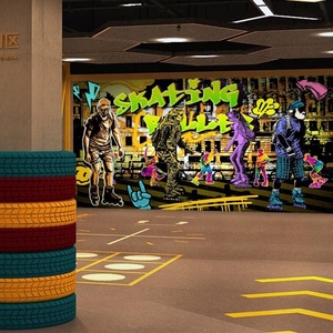 Peinture murale de graffiti de patinage à roulettes, papier peint pour salle de sport intérieure - Product Image 2