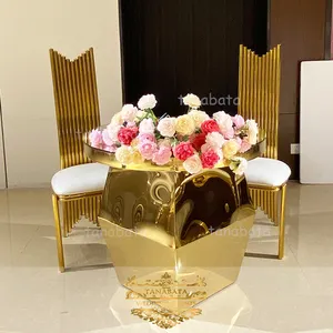 Стол для невесты и жениха из золотой нержавеющей стали круглый стеклянный стол для торта свадьбы