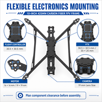Kit de châssis de drone FPV en fibre de carbone CNC personnalisé de 10 pouces, empattement de 425 mm avec bras de 7 mm pour quadricoptère longue portée et freestyle