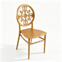 Chaise Chiavari ronde dorée sculptée à motifs floraux, empilable, pour événements, mariages, banquets, utilisation intérieure et extérieure, vente en gros usine