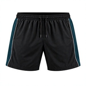 <b>Mens</b> Breathable Lightweight Polyester Athletic <b>Shorts</b> <b>Elastic</b> Drawstring <b>Waist</b> Zip Pockets Teal Side Panels for Training Casual - Product Image 1