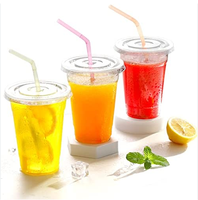 Gobelets en plastique PET jetables à paroi simple, recyclables, transparents, avec couvercles, personnalisables avec logo imprimé, pour boissons froides, 12/16/24/20 oz