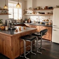 Tabouret de bar moderne en acier avec assise capitonnée en cuir PU, chaise de bar de style mid-century pour îlot de cuisine, café, hôtel, bar