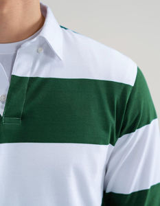 <span class=keywords><strong>Polo</strong></span> a Maniche Lunghe Oversize da Rugby con Logo Personalizzato, Alta Qualità, Traspirante, Bianco e Verde a Righe Tinto in Filo per Uomo - Product Image 2