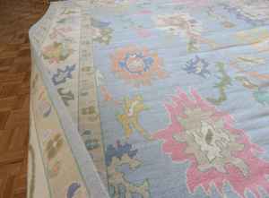 Blue Hand-Knotted Oushak Wool <b>Rug</b> 9x12-10x14 Abstract Pattern Cotton <b>for</b> Home <b>Nursery</b> Living Room Custom Order - Product Image 5