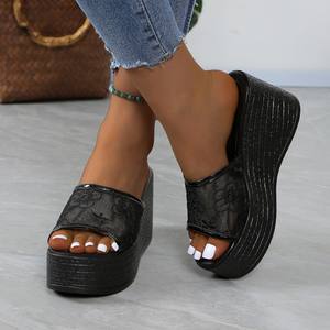 Sandalias de Plataforma para Mujer, Chanclas de Verano, Estilo de Encaje, Talla Grande, Punta Redonda, Brillantes, H28 - Product Image 4