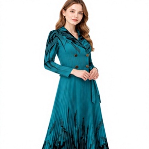 Elegante Vestido Occidental para Mujer con Cuello en V, Manga Corta, Botones, Largo hasta la Rodilla, Cintura Imperio, Formal, Tejido Transpirable con Estampado Digital - Product Image 5