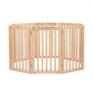 Barrières et enclos pliables moyens en bois de peuplier naturel pour chiens, hexagonaux, avec fermeture à bouton-pression pour intérieur - Product Image 1