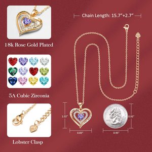 Collier double cœur en or rose, pierre de naissance de février, cœur en améthyste simulée, zircone cubique, cadeau romantique, bijoux pour femmes - Product Image 3