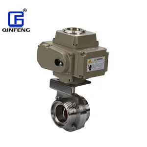 QINFENG Industrial BSP NPT BSPT Stainless CF8 Cf8m 304/316L Thread Sanitary Electric Manual Butterfly Valve For Water Treatment