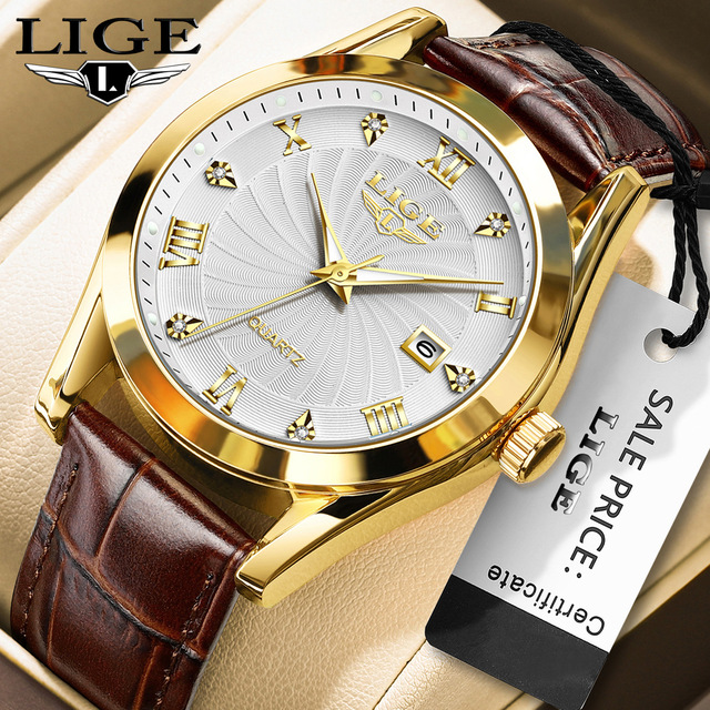 LIGE Top Brand Luxury Men Watches Fashion Business Leather Watches for Men Waterproof Sports Chronograph Quartz Wristwatch Clock