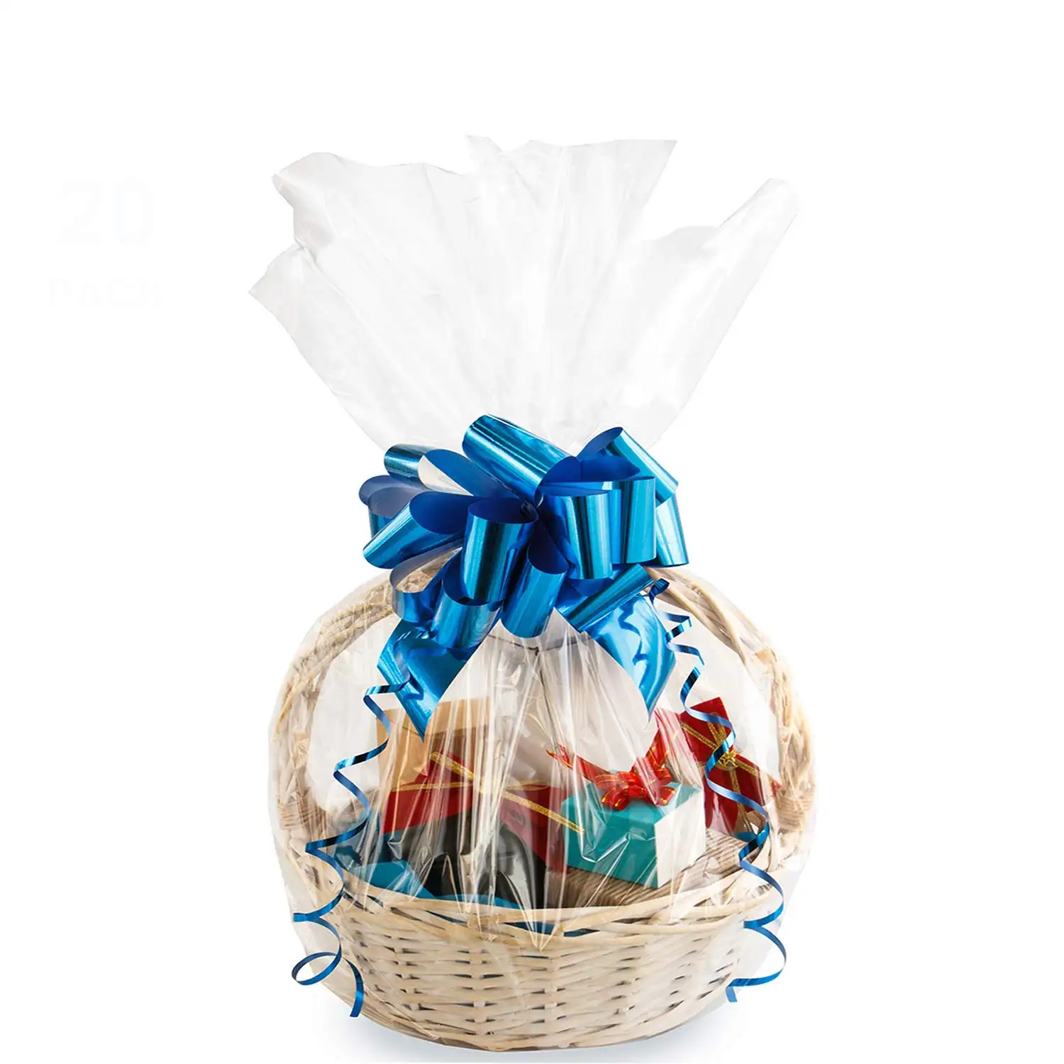 Grand emballage de panier cadeau en cellophane transparent personnalisé sacs en plastique Bopp pour emballage de fleurs cadeau de Noël