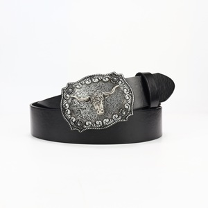 Ceintures en cuir usinées classiques durables personnalisées en usine <span class=keywords><strong>ceinture</strong></span> de vache occidentale vintage <span class=keywords><strong>noire</strong></span> à la mode avec grande <span class=keywords><strong>boucle</strong></span> - Product Image 2