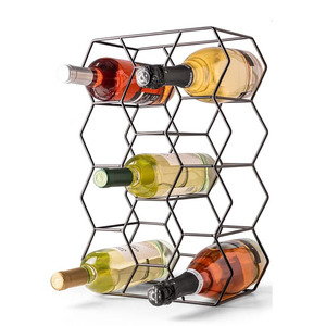 Casier à vin en métal à 3 niveaux personnalisé armoire de support de porte-14 bouteilles avec la finition d'or noir pour l'affichage de garde-manger - Product Image 4
