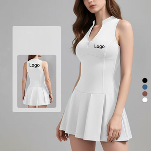 Gaun Tenis Wanita Terbaru Model Half Zip Slim Fit dengan Celana Pendek Terpisah, Kantong Samping, Cepat Kering, Cocok untuk Fitness, Outdoor, Pickleball, dan Tenis - Product Image 3