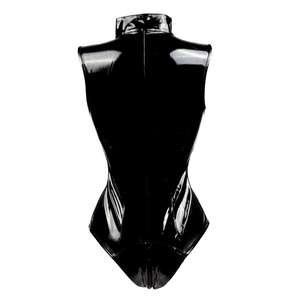 MOGlovers Offre Spéciale 2019 Body en cuir PVC noir brillant sans manches Catsuit Bodycon ouvert entrejambe fermeture éclair <span class=keywords><strong>combinaison</strong></span> femmes - Product Image 5