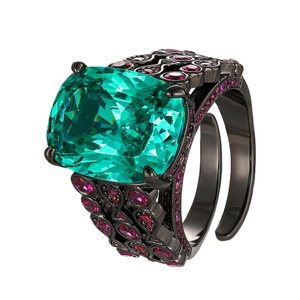 Fashion Statements Jewelry Eco-friendly Copper Black Gold Plated 12*16mm Colorful Zircon <b>Adjustable</b> <b>Ring</b> Gold Plated for Women - Product Image 1