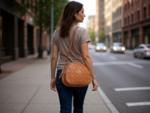 Borsa a Tracolla da Donna in Vera Pelle con Motivo Floreale in Rilievo, Tasca Frontale con Patta e Chiusura a Cerniera, Stile per Tutte le Stagioni - Product Image 2