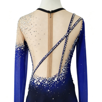 Robe de patinage artistique bleu roi et noir dégradé, ornée de strass faits à la main, dos croisé, pour adultes et enfants