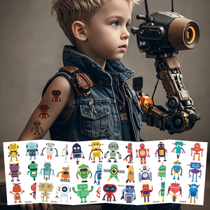 Pegatinas de <span class=keywords><strong>tatuaje</strong></span> de Robot de dibujos animados a prueba de sudor impermeables para niños, tatuajes faciales ecológicos para niños - Product Image 1