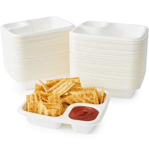 Barquettes jetables en kraft à 2 compartiments pour nachos, idéales pour les soirées cinéma, les snacks, le fromage, la sauce, les chips, les sushis et les frites - Product Image 1