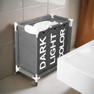 Armario de baño Oxford, carrito de lavandería, bolsa de 3 secciones, cesto de lavandería, cesta clasificadora para ropa sucia, carrito de lavandería