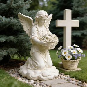 Statua <span class=keywords><strong>di</strong></span> Angelo Inginocchiato in Resina Dipinta a Mano - Scultura Bianca Pura - Oggetto Decorativo in <span class=keywords><strong>Cristallo</strong></span> con Scena Natalizia Innevata - Product Image 4